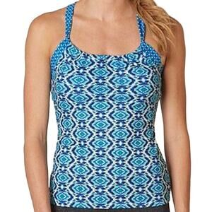 Prana Quinn Tank Top Pattern Sleeveless Scoop Neck Racerback Blue Guava Medium